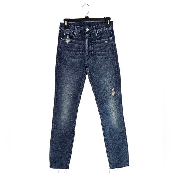 MOTHER The Stunner Ankle Fray Skinny Grafitti Girl Blue Jeans 26 Preowned